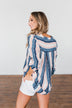 Good To Me V-Neck Striped Top- Navy & Peach