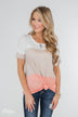 Short Sleeve Color Block Top- Taupe & Peach