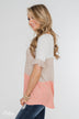 Short Sleeve Color Block Top- Taupe & Peach
