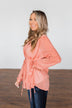 Get Together V-Neck Tie Blouse- Dusty Peach
