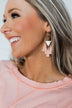 Gold Teardrop Hoop Tassel Earrings- Light Peach