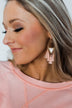 Gold Teardrop Hoop Tassel Earrings- Light Peach