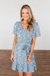 Right Where We Met Speckled Ruffle Dress- Slate Blue