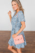 Right Where We Met Speckled Ruffle Dress- Slate Blue