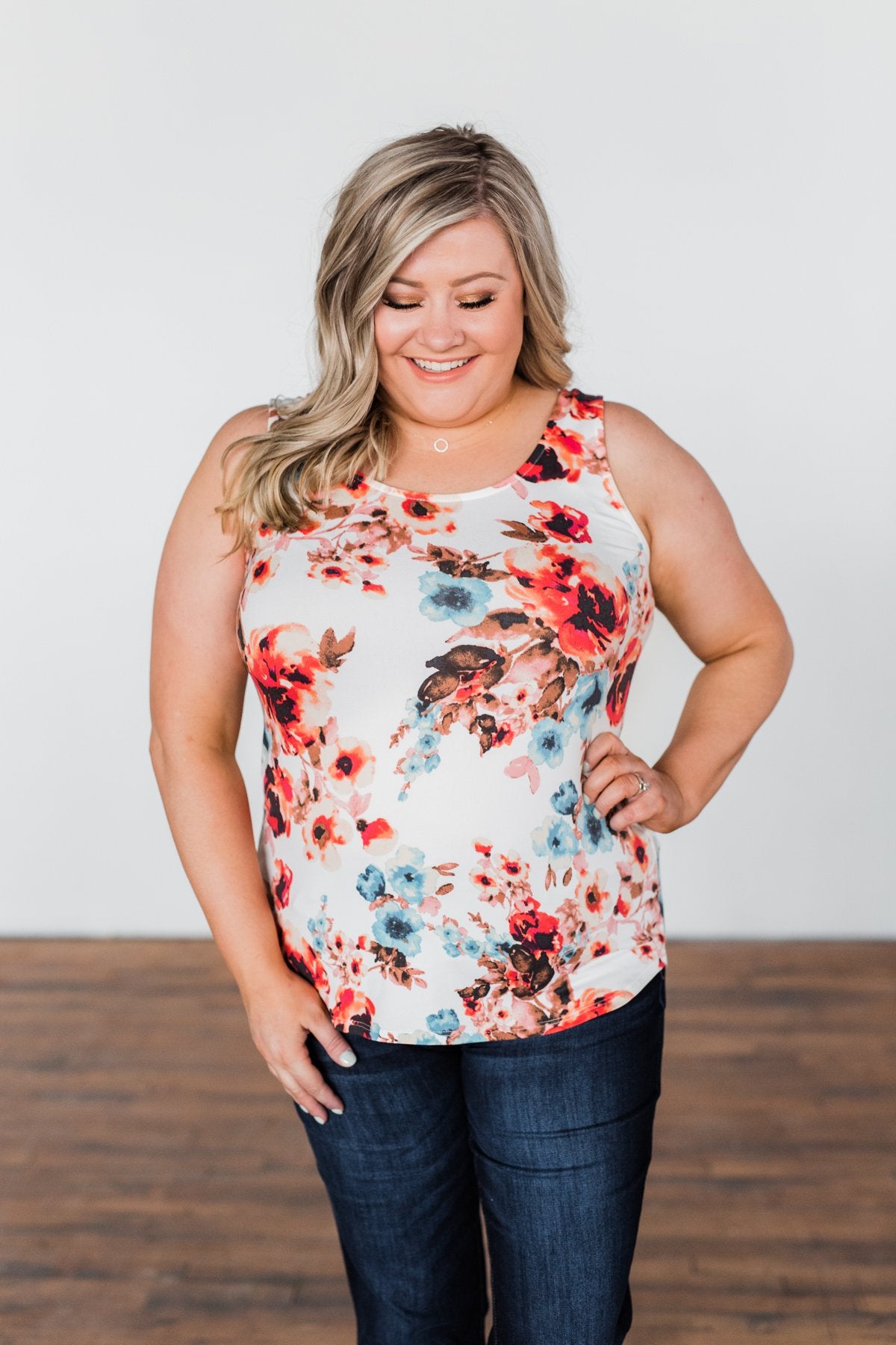 Easily Attracted Floral Tank Top- Ivory