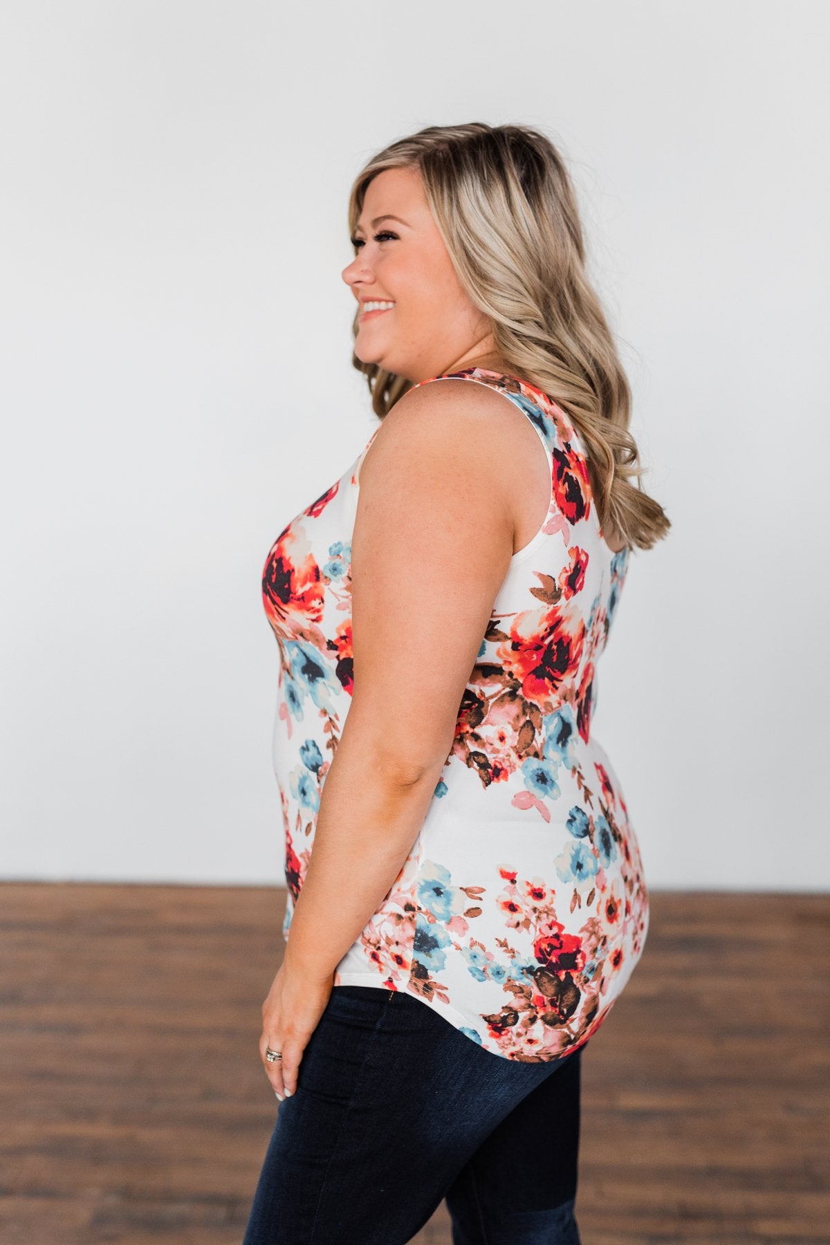 Easily Attracted Floral Tank Top- Ivory