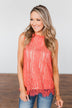 Feeling Flirty Lace Tank Top- Deep Coral