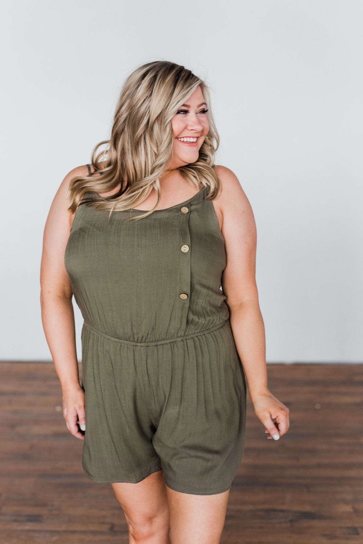 Something Between Us Button Romper- Olive