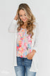 Long Sleeve Button-Up Thermal Top- White