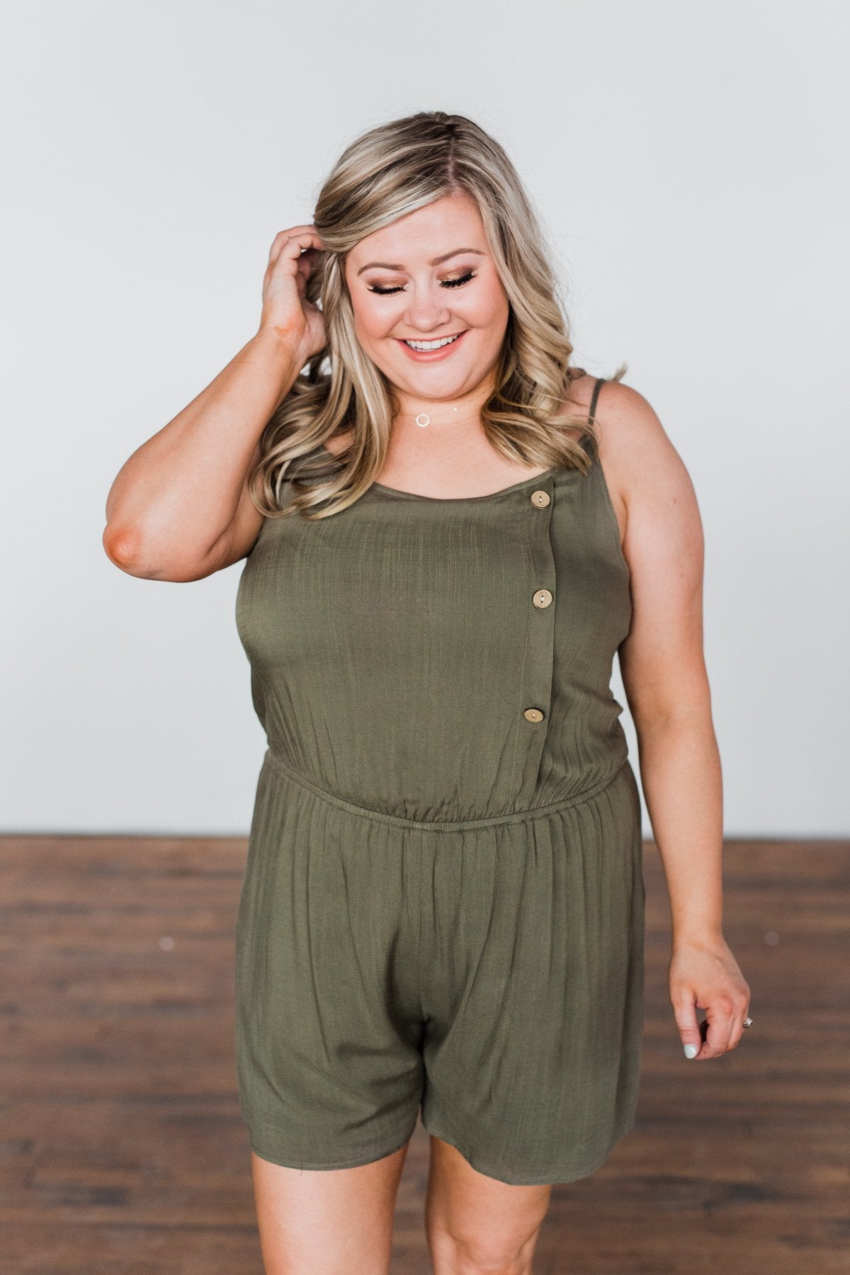 Something Between Us Button Romper- Olive