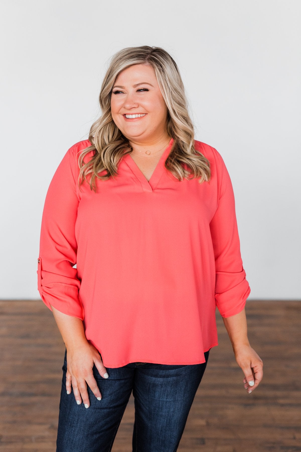 You Can Tell Me V-Neck Blouse- Coral