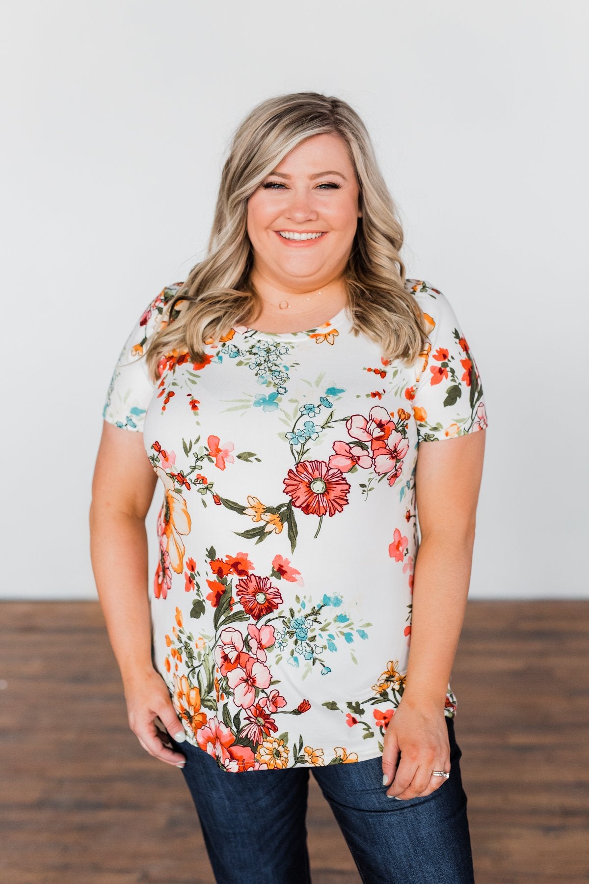 Here With Me Floral Short Sleeve Top- Ivory