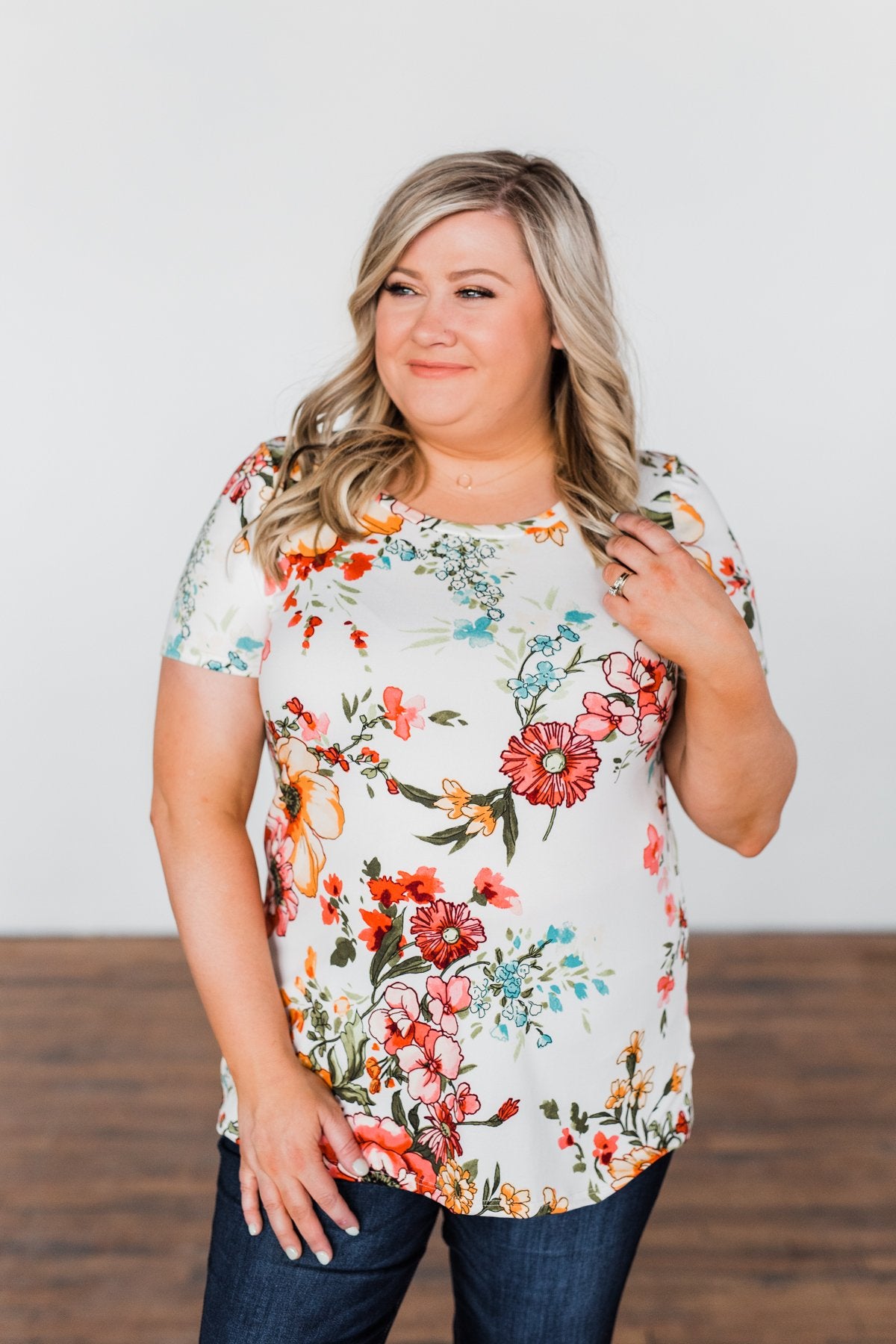 Here With Me Floral Short Sleeve Top- Ivory