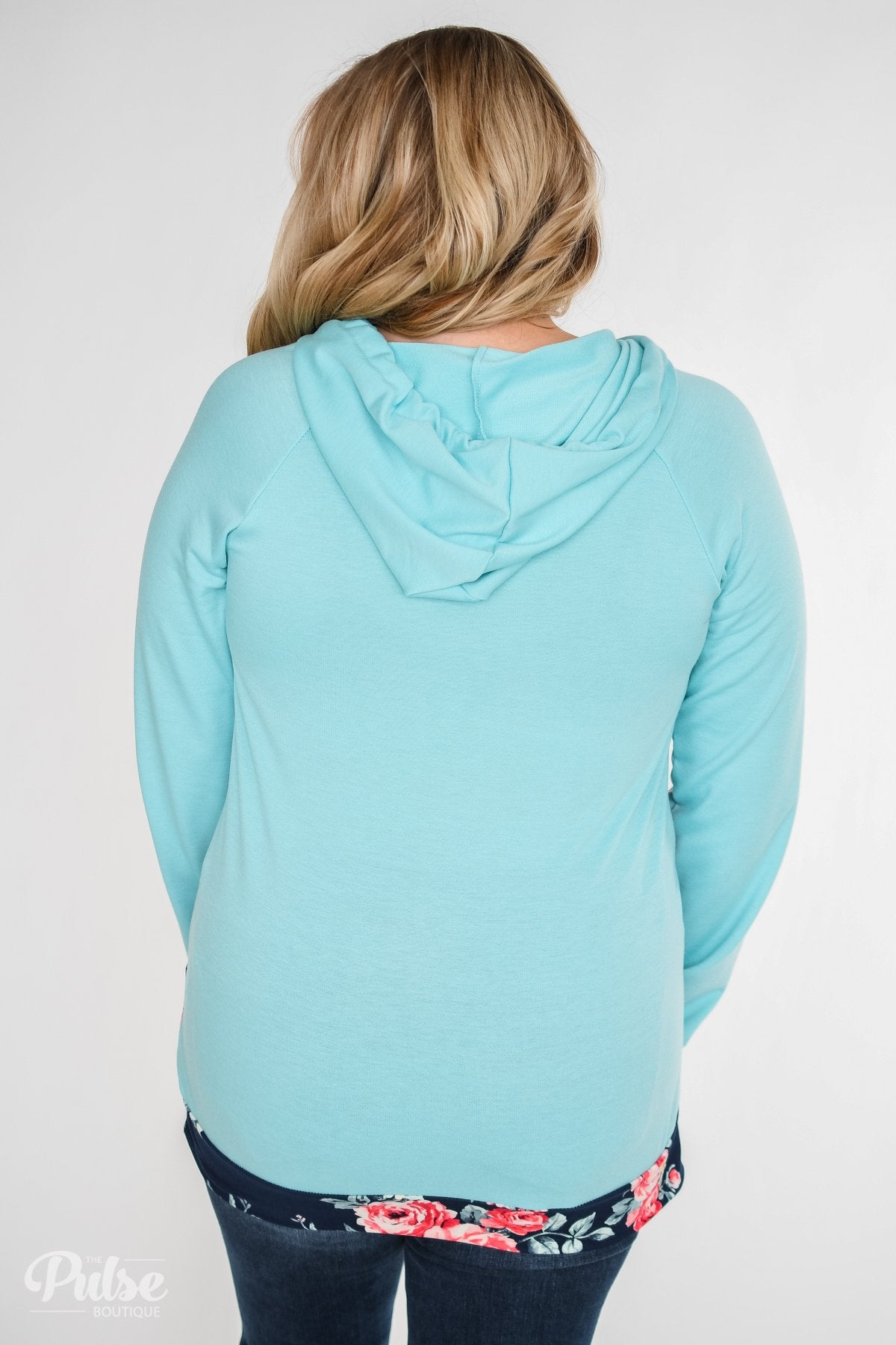 Into the Garden Floral Drawstring Hoodie- Navy & Turquoise