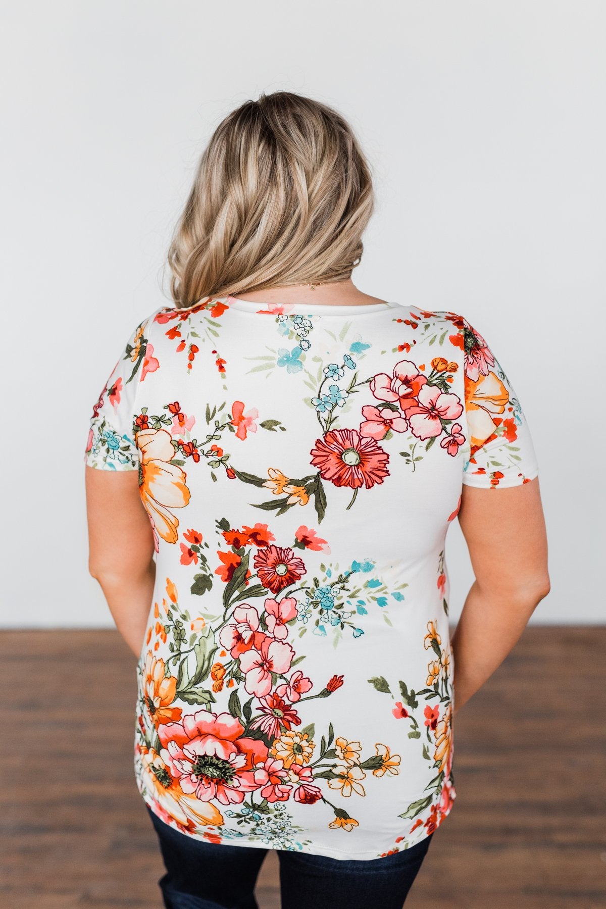 Here With Me Floral Short Sleeve Top- Ivory