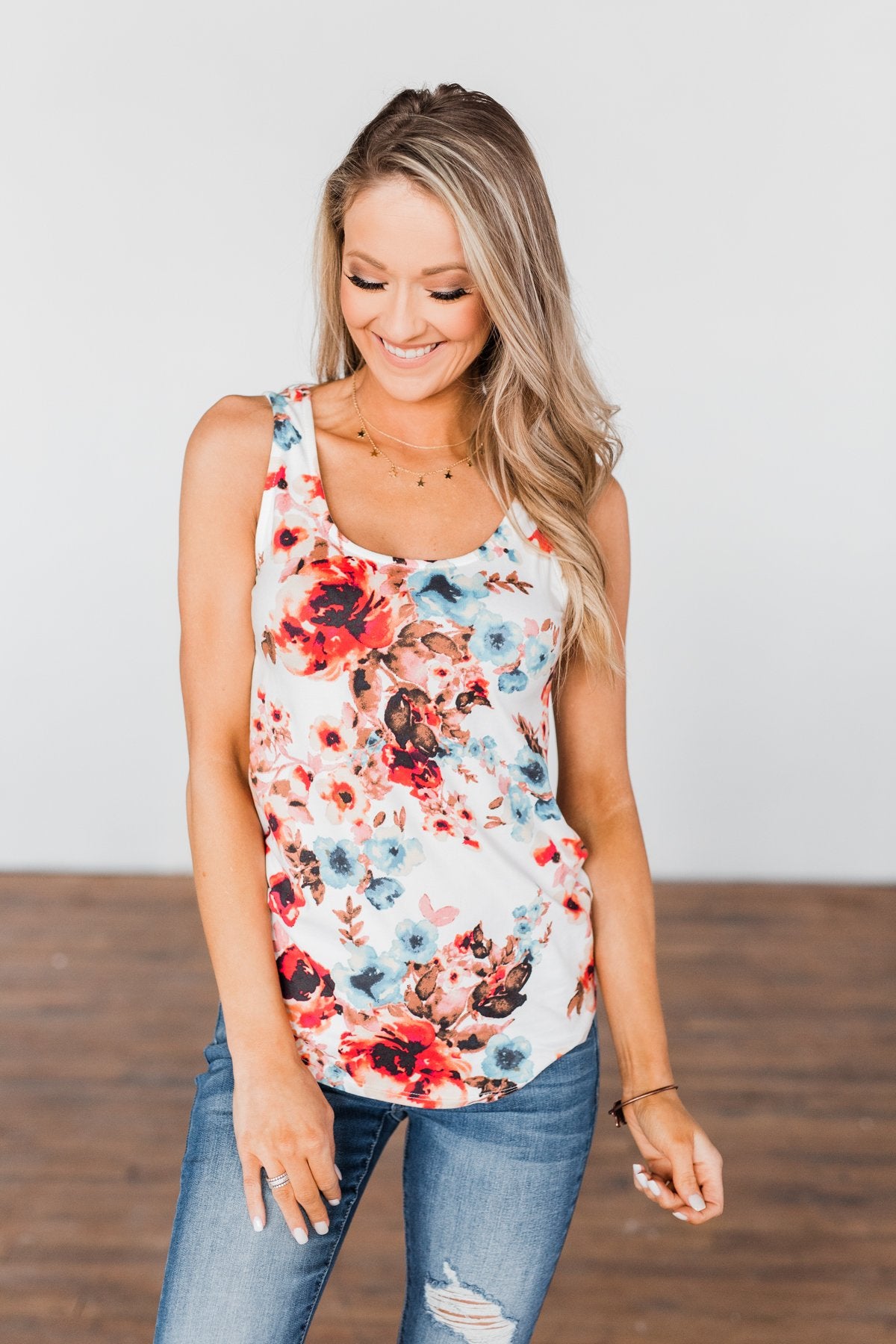 Easily Attracted Floral Tank Top- Ivory