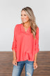 You Can Tell Me V-Neck Blouse- Coral