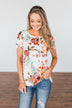 Here With Me Floral Short Sleeve Top- Ivory