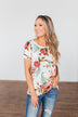Here With Me Floral Short Sleeve Top- Ivory