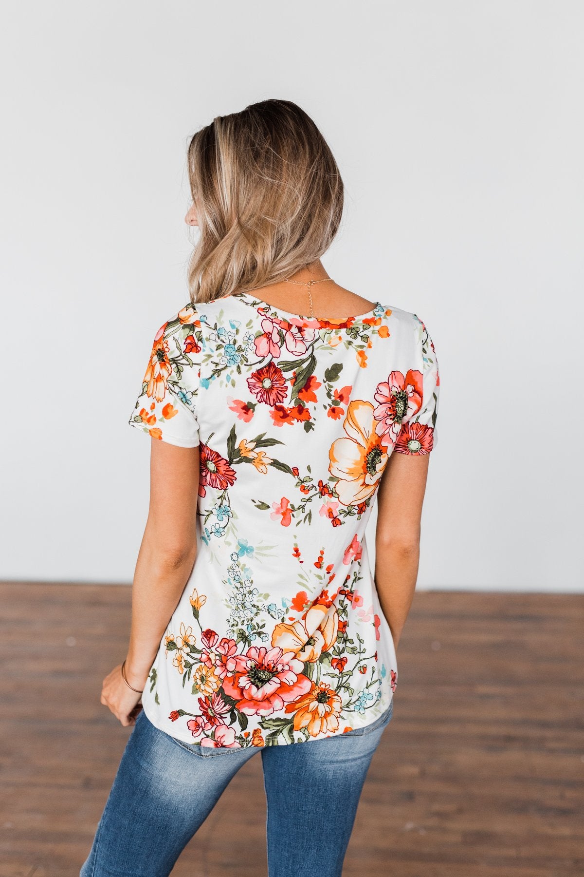 Here With Me Floral Short Sleeve Top- Ivory