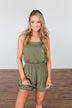 Something Between Us Button Romper- Olive
