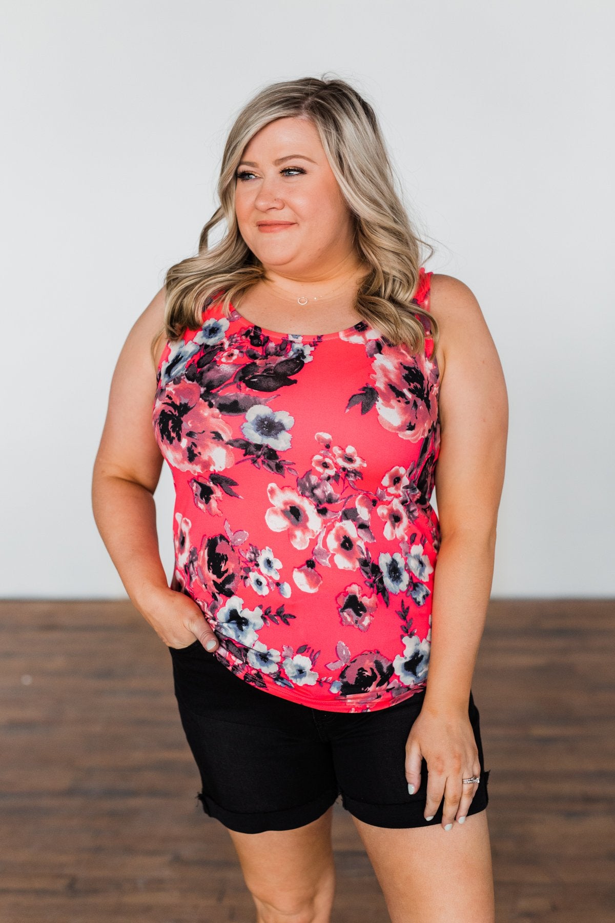 Easily Attracted Floral Tank Top- Neon Pink
