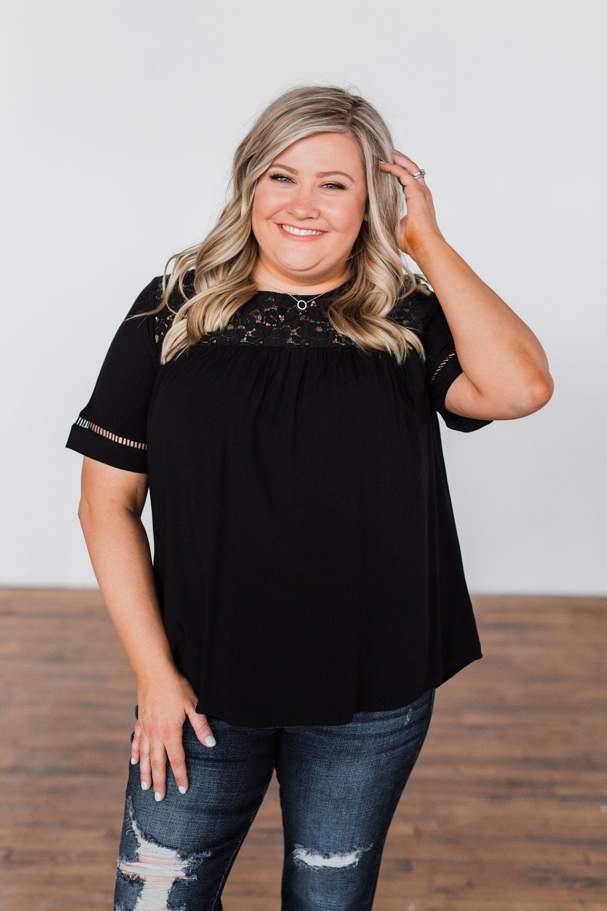 Seeing Your Heart Lace Detail Top- Black