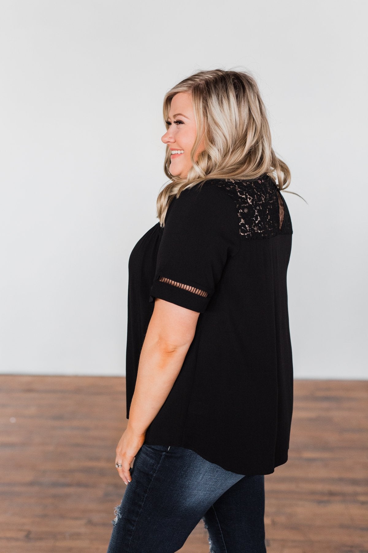 Seeing Your Heart Lace Detail Top- Black