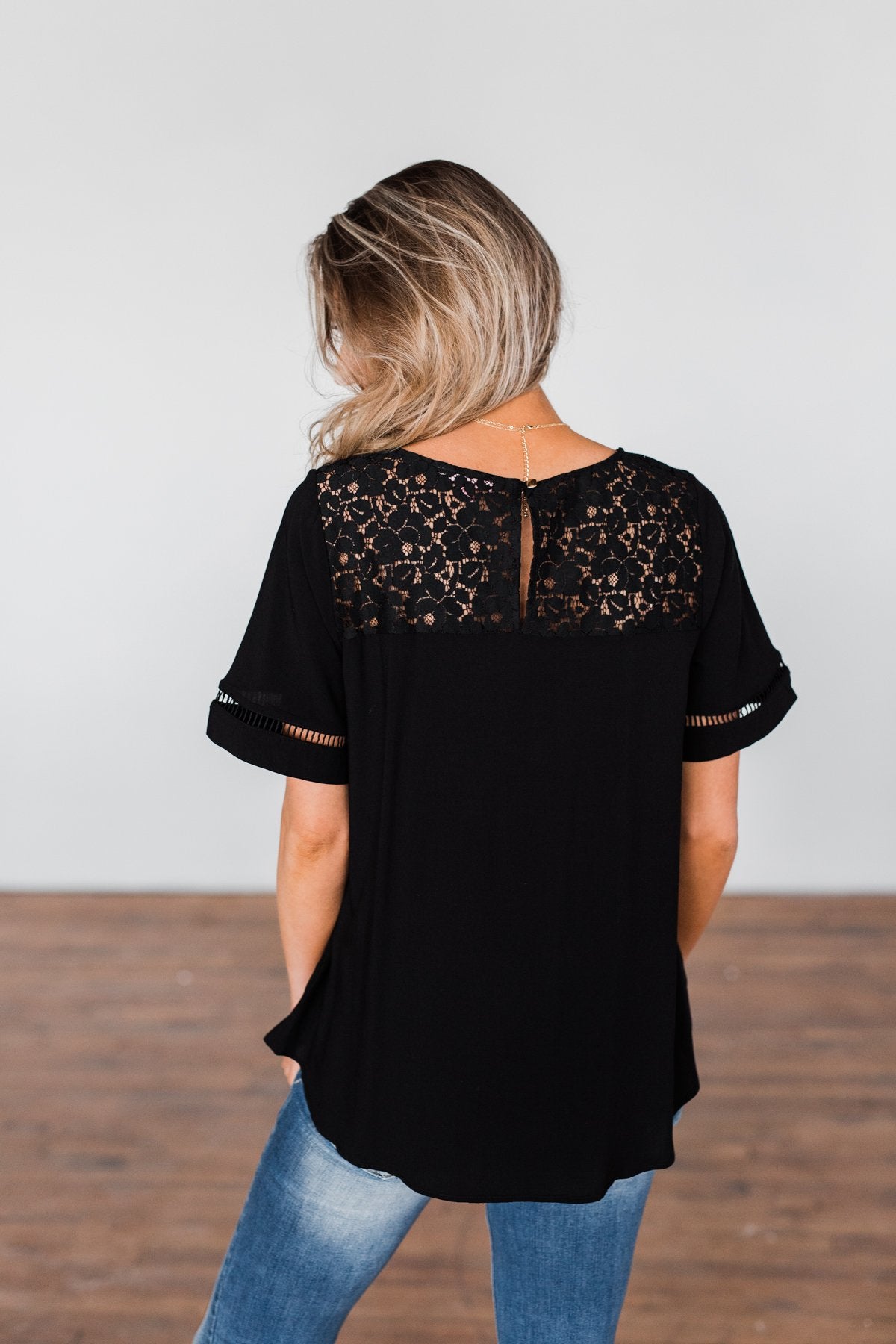 Seeing Your Heart Lace Detail Top- Black