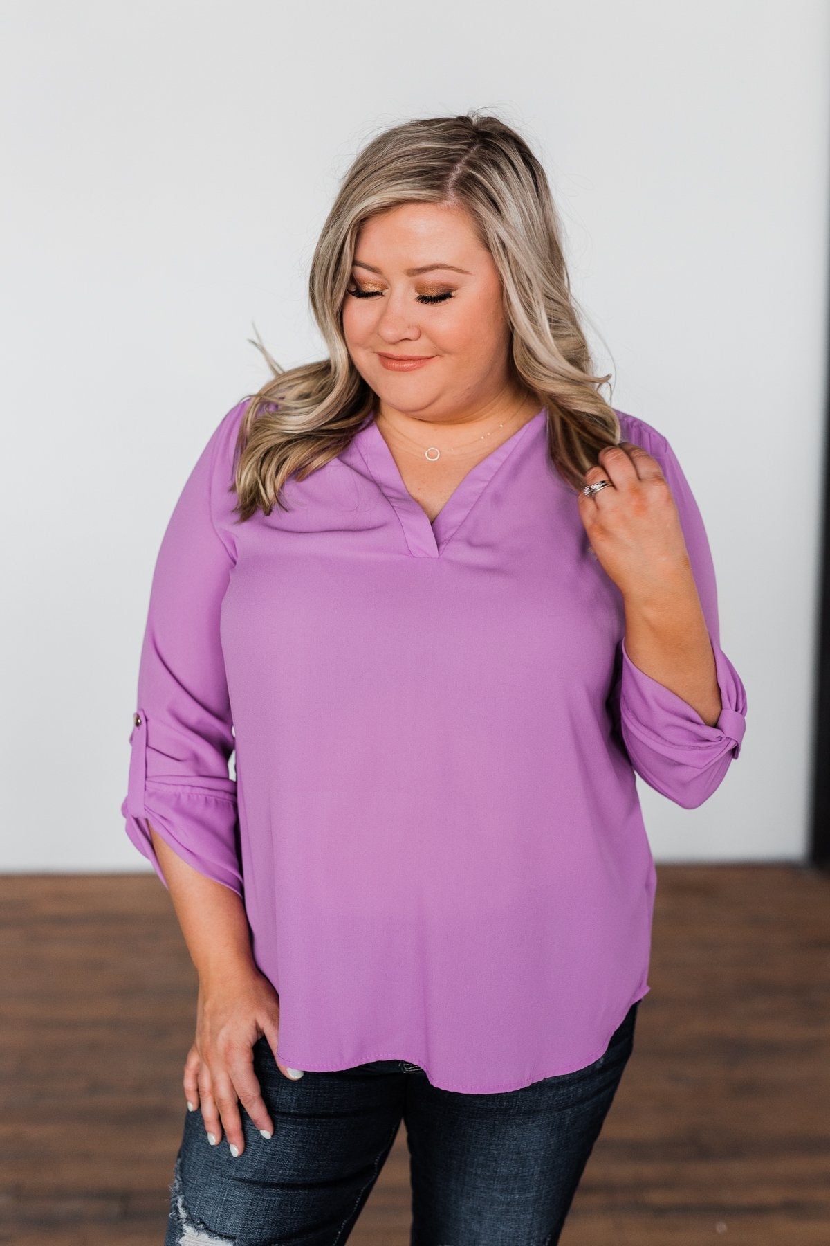 You Can Tell Me V-Neck Blouse- Purple