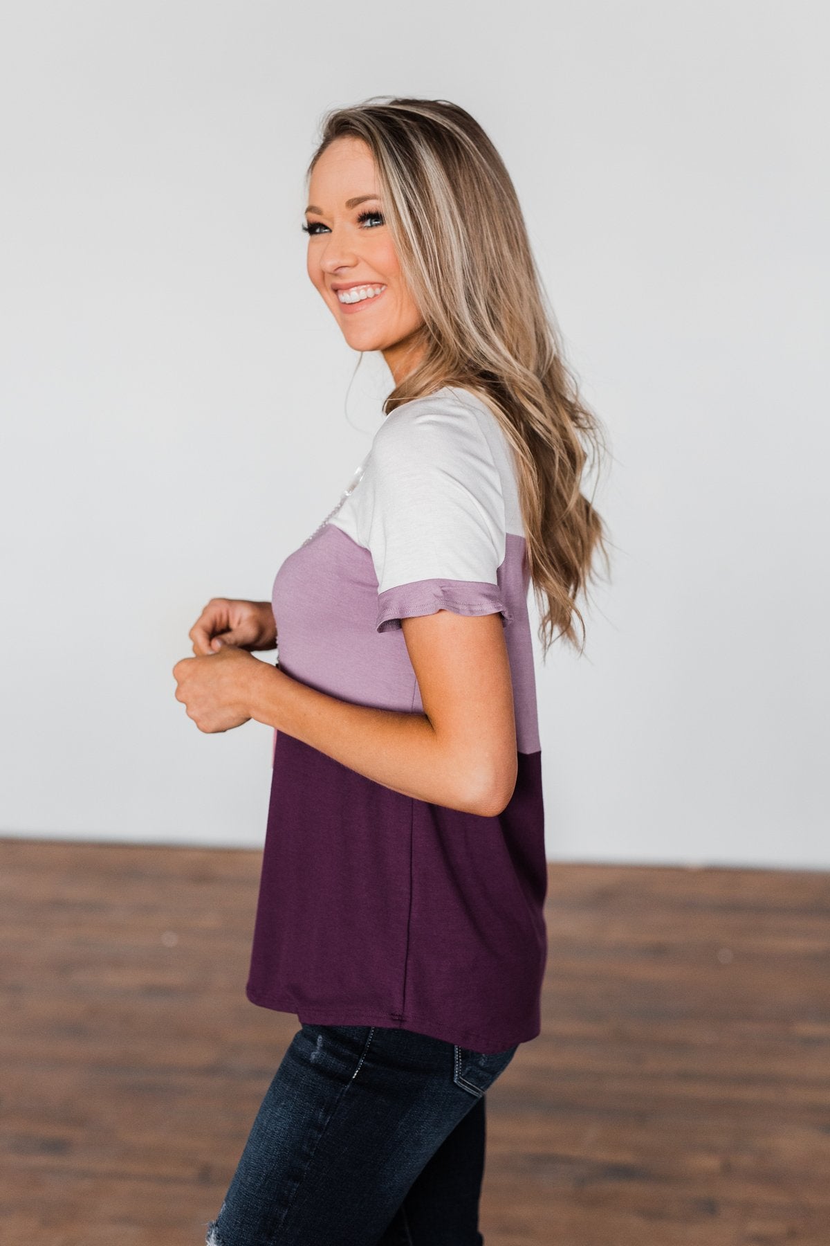 Show Me How Color Block Top- Shades Of Purple