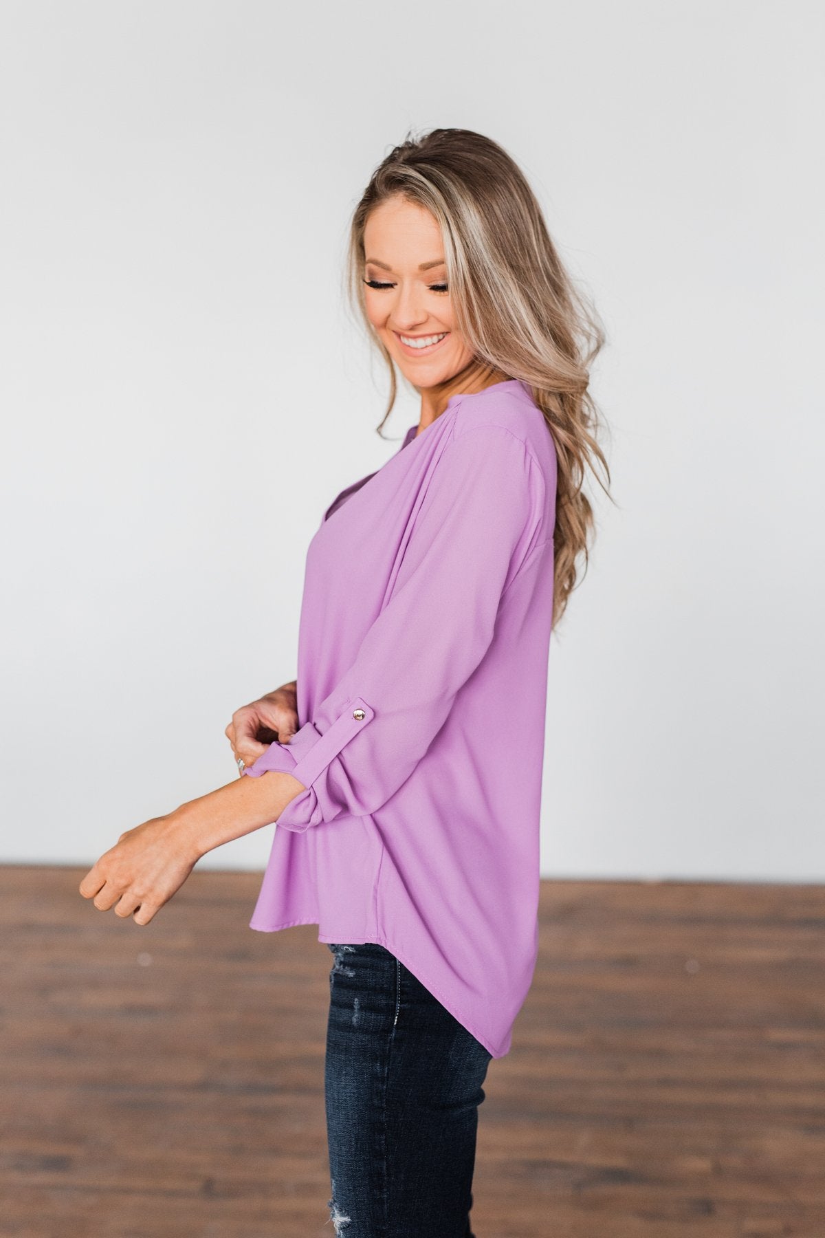You Can Tell Me V-Neck Blouse- Purple