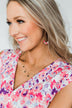 Gold Beaded Hoop Earrings- Shades of Pink