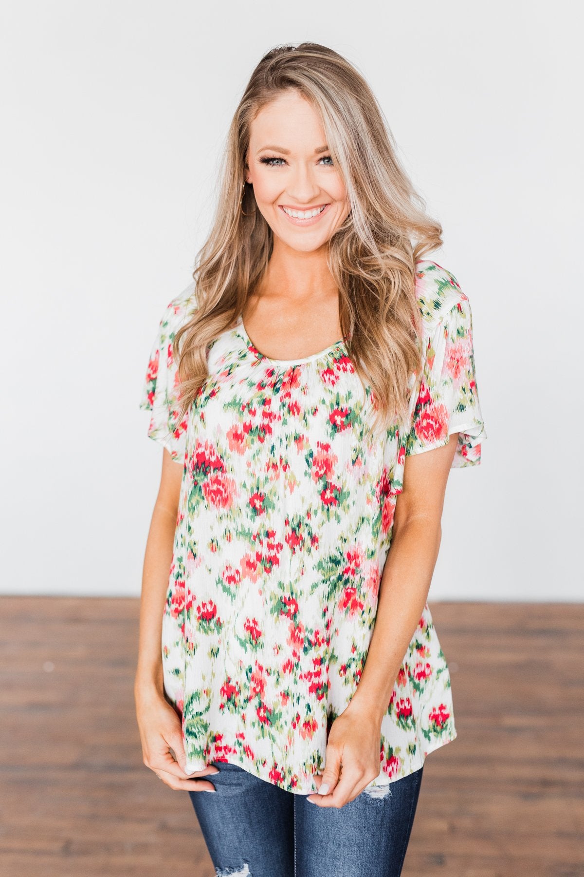 Just Dreaming Floral Top- Ivory