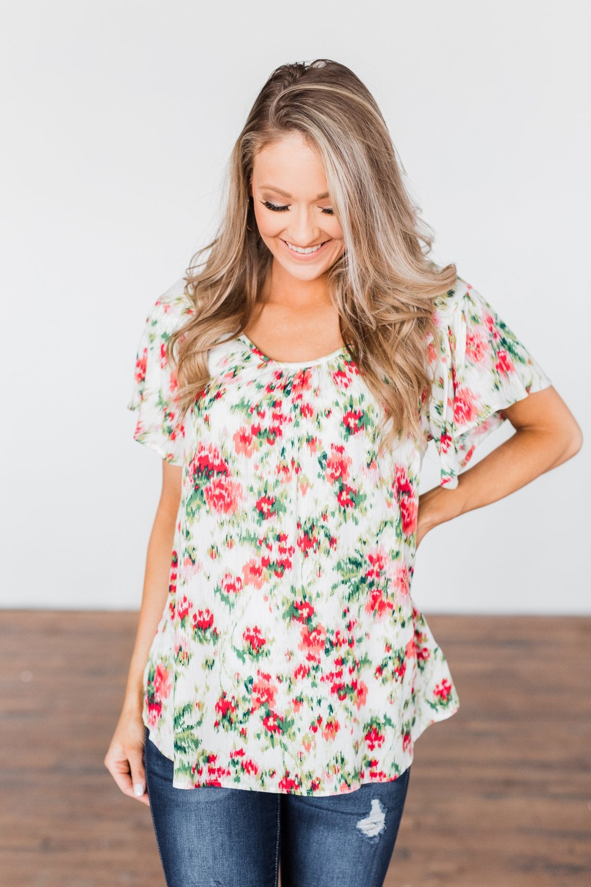 Just Dreaming Floral Top- Ivory