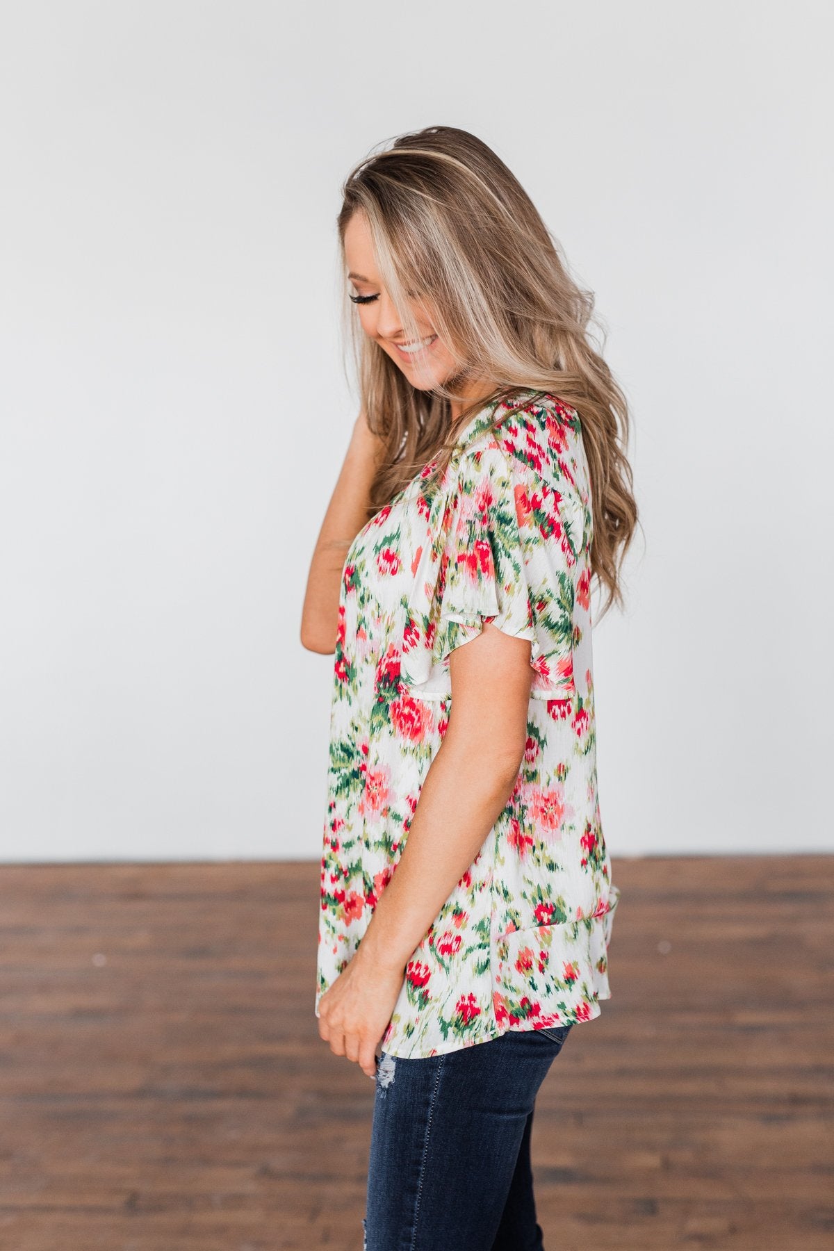 Just Dreaming Floral Top- Ivory