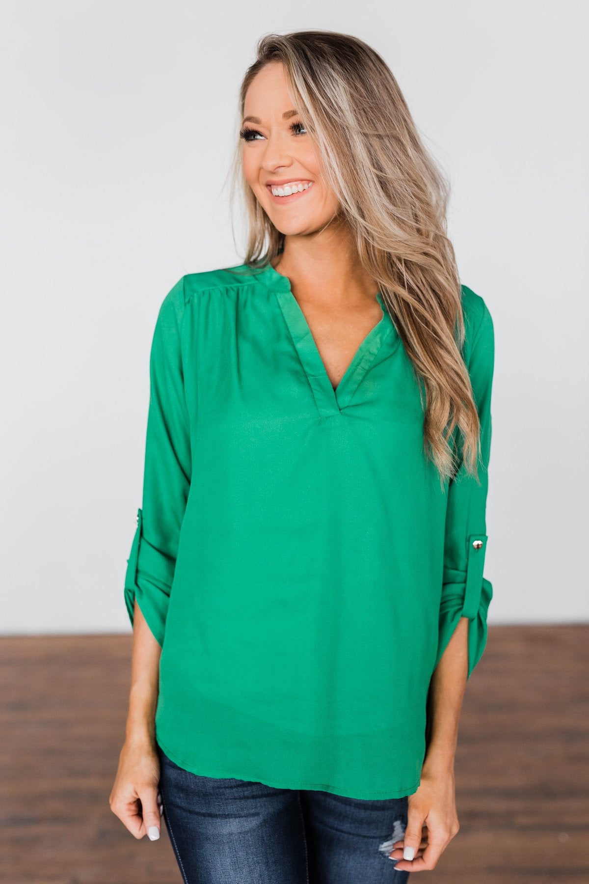 You Can Tell Me V-Neck Blouse- Green