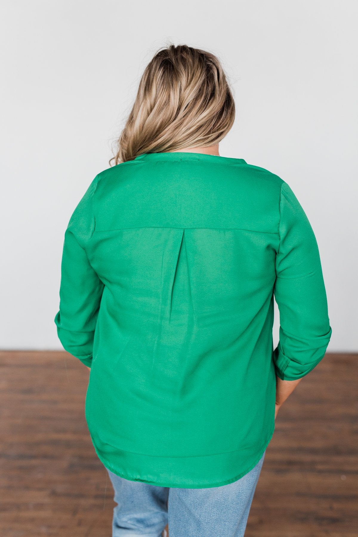 You Can Tell Me V-Neck Blouse- Green