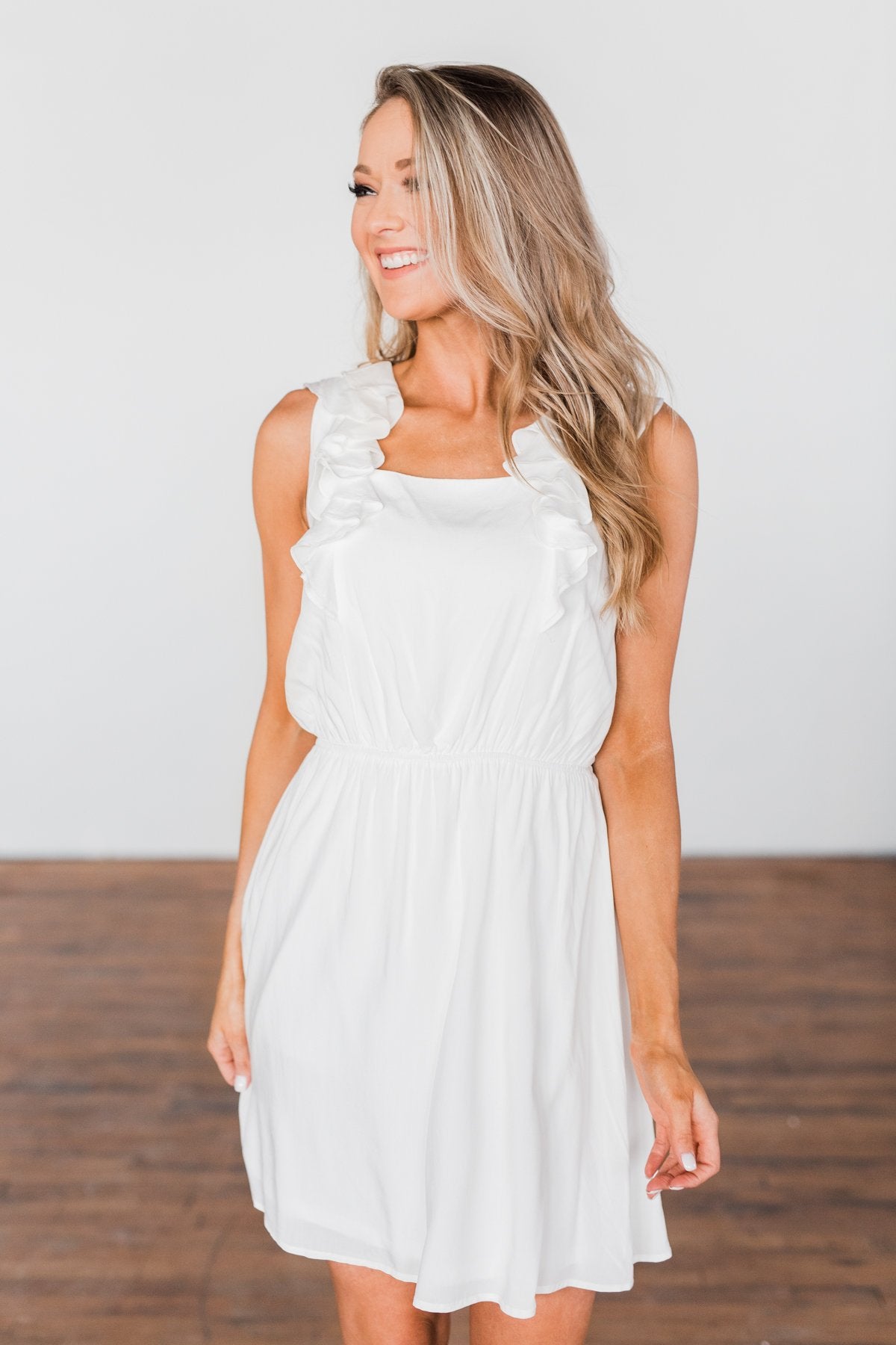 Fly Away Sleeveless Ruffle Dress- Ivory