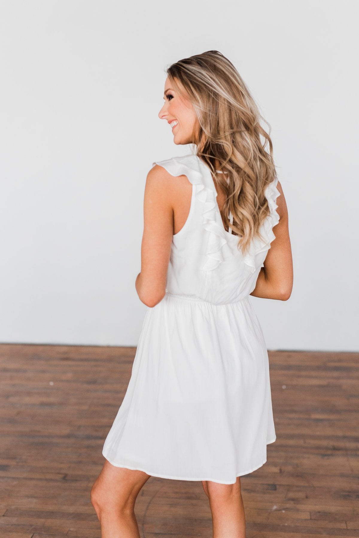 Fly Away Sleeveless Ruffle Dress- Ivory