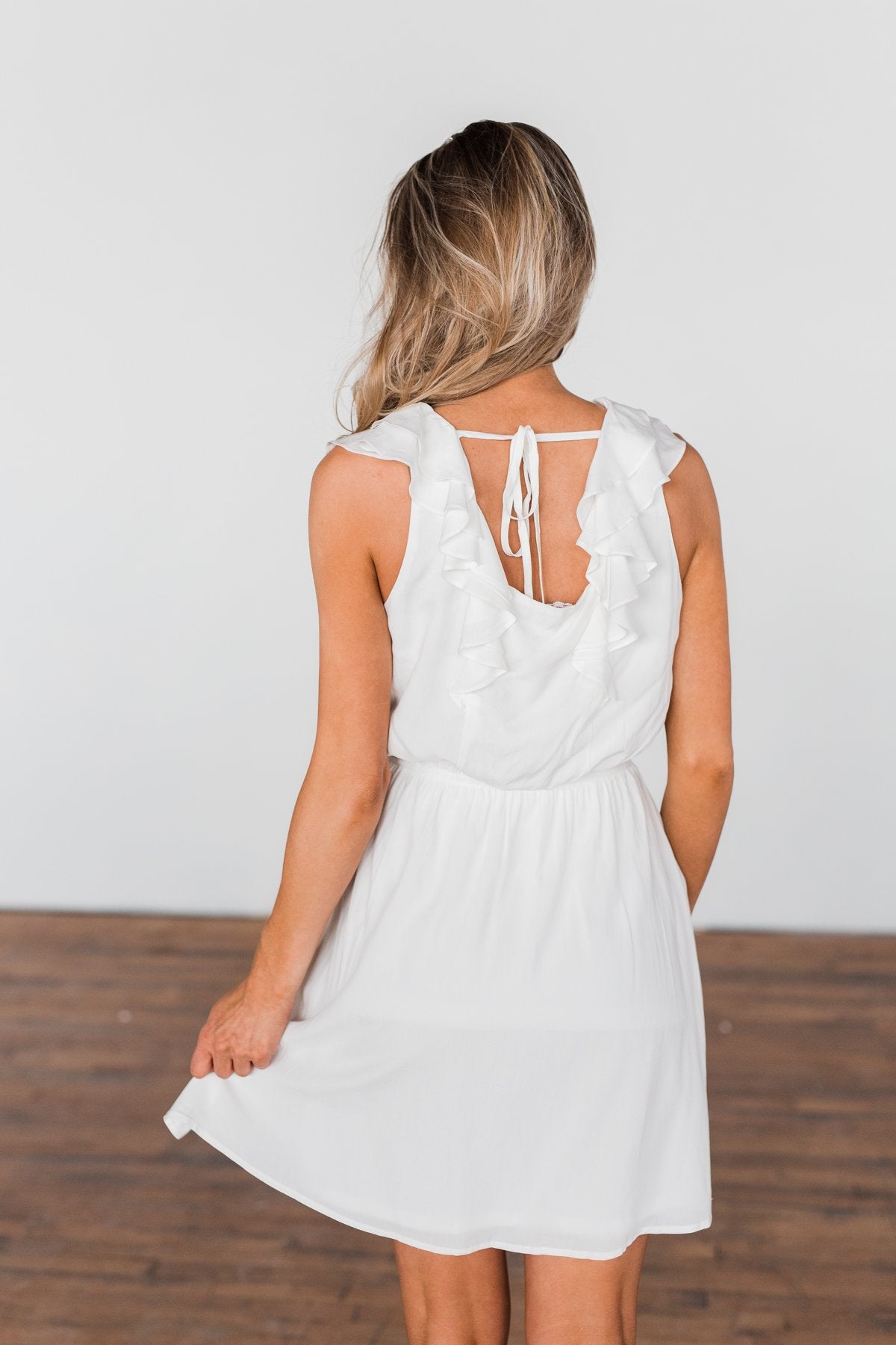 Fly Away Sleeveless Ruffle Dress- Ivory
