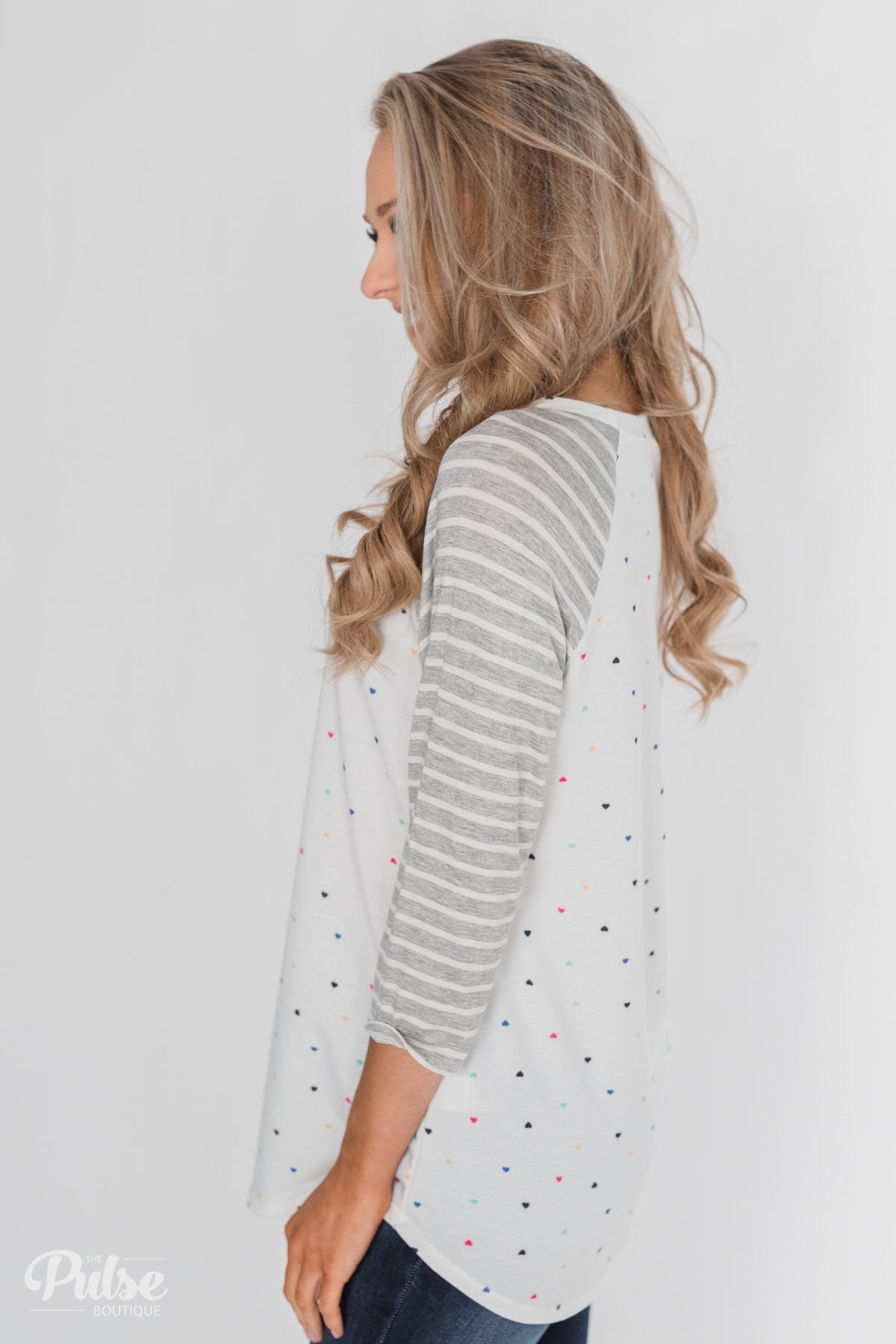 Million Reasons To Love Striped Sleeve Top- Heather Grey