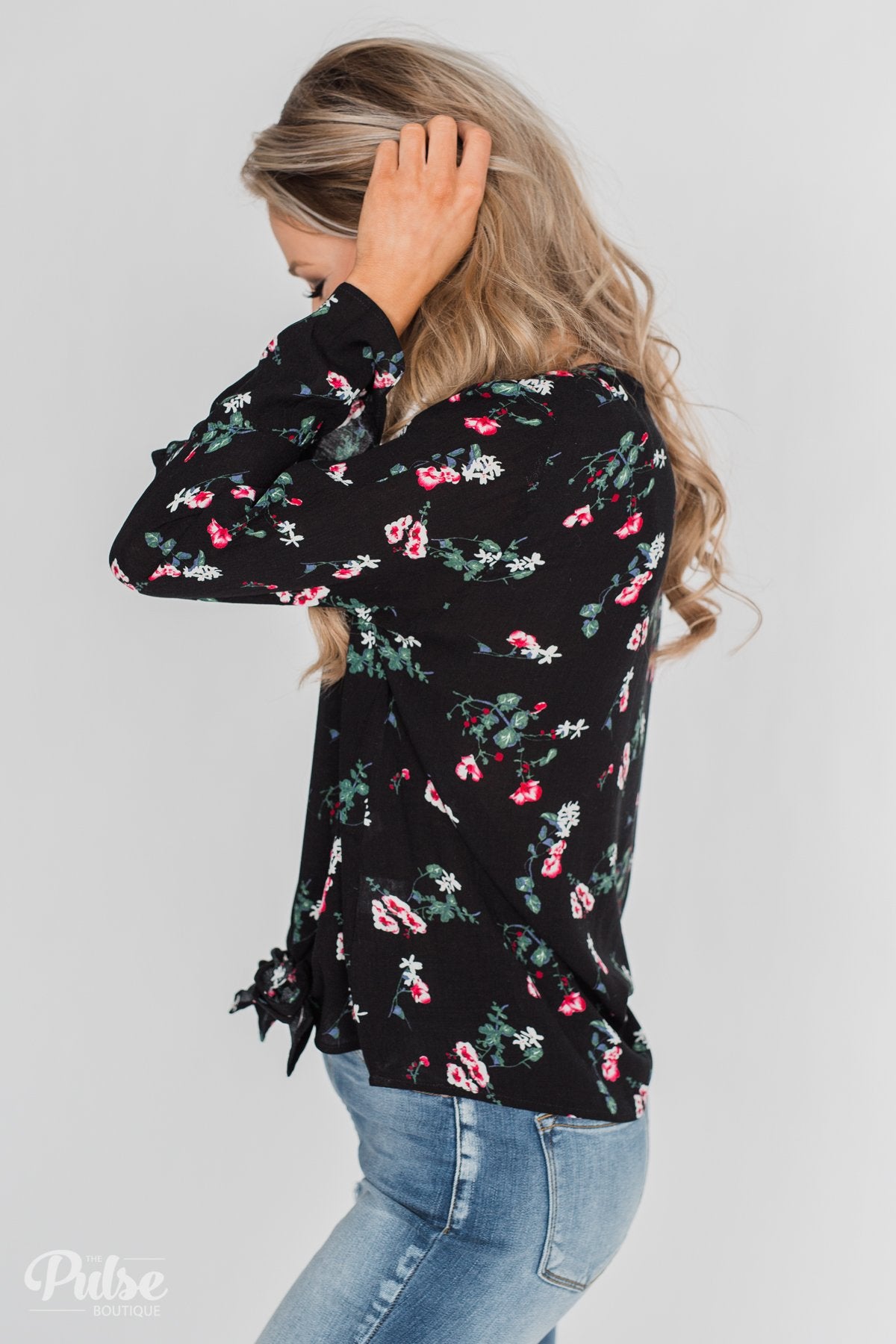 Everything & More Bell Sleeve Floral Blouse- Black