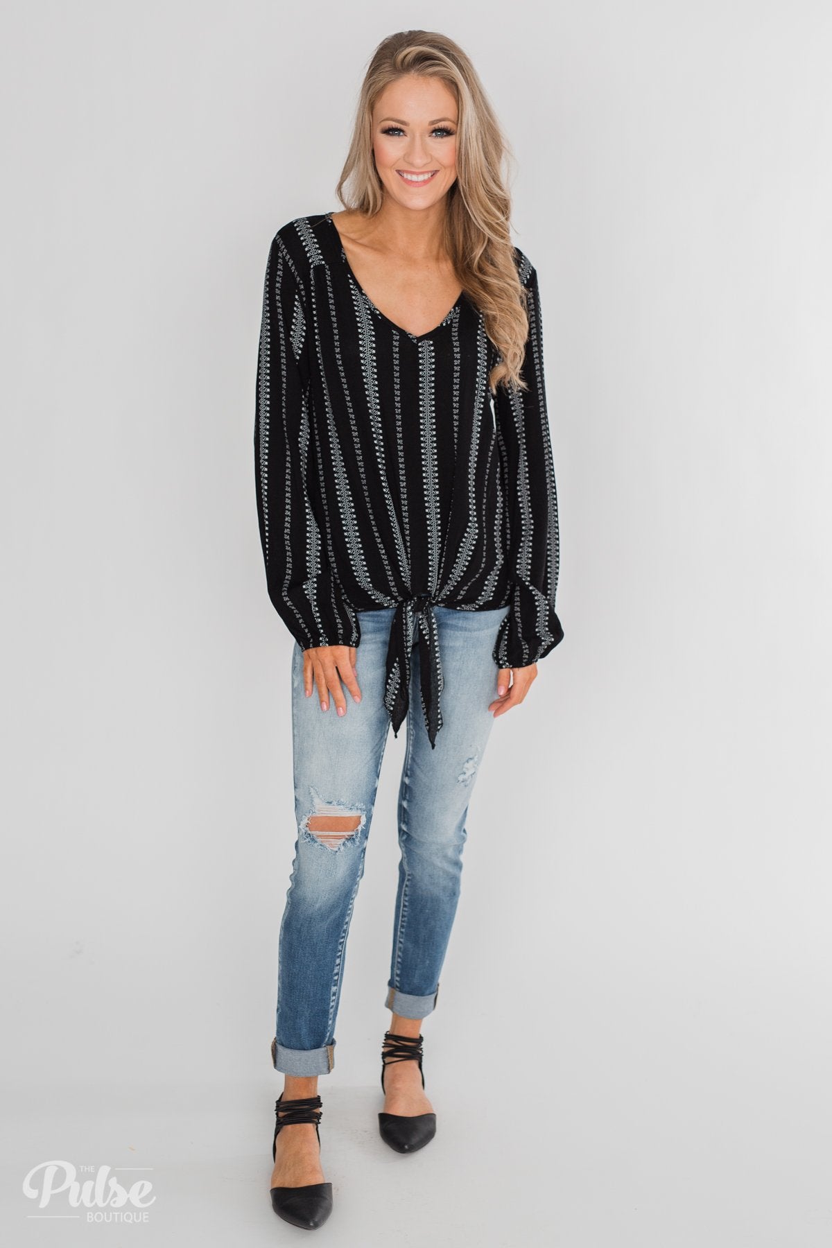 This Isn't Goodbye Front Knot Blouse- Black