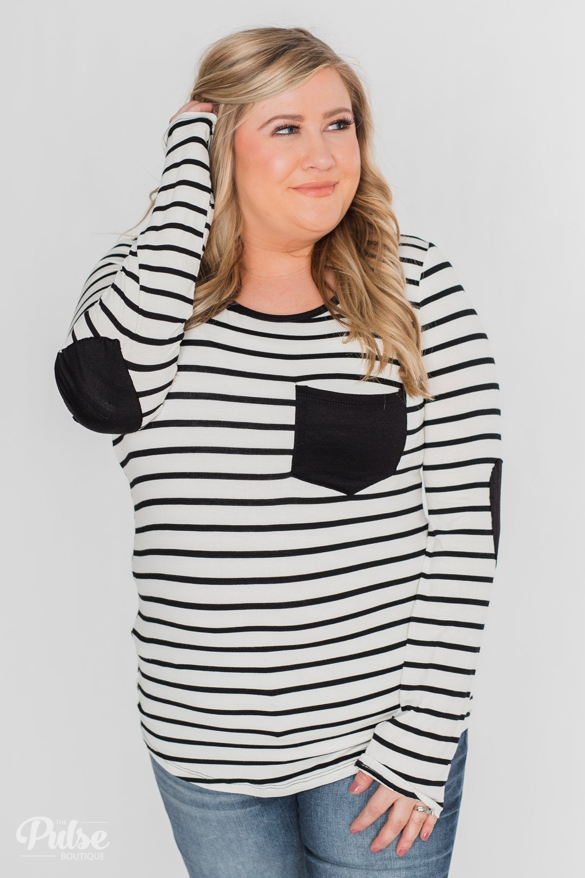 Forever Mine Heart Elbow Patch Top - Black & Ivory