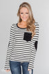 Forever Mine Heart Elbow Patch Top - Black & Ivory