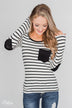 Forever Mine Heart Elbow Patch Top - Black & Ivory