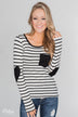 Forever Mine Heart Elbow Patch Top - Black & Ivory