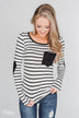 Forever Mine Heart Elbow Patch Top - Black & Ivory
