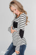 Forever Mine Heart Elbow Patch Top - Black & Ivory